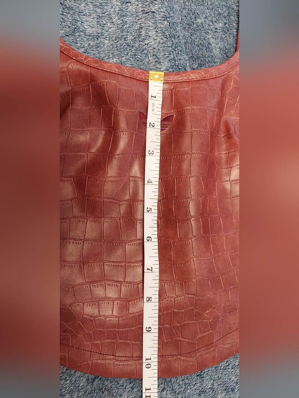 adidas Burgundy Croc-Texture Zip Pouch with Gold Logo . Pleather Corset . - Picture 12 of 12